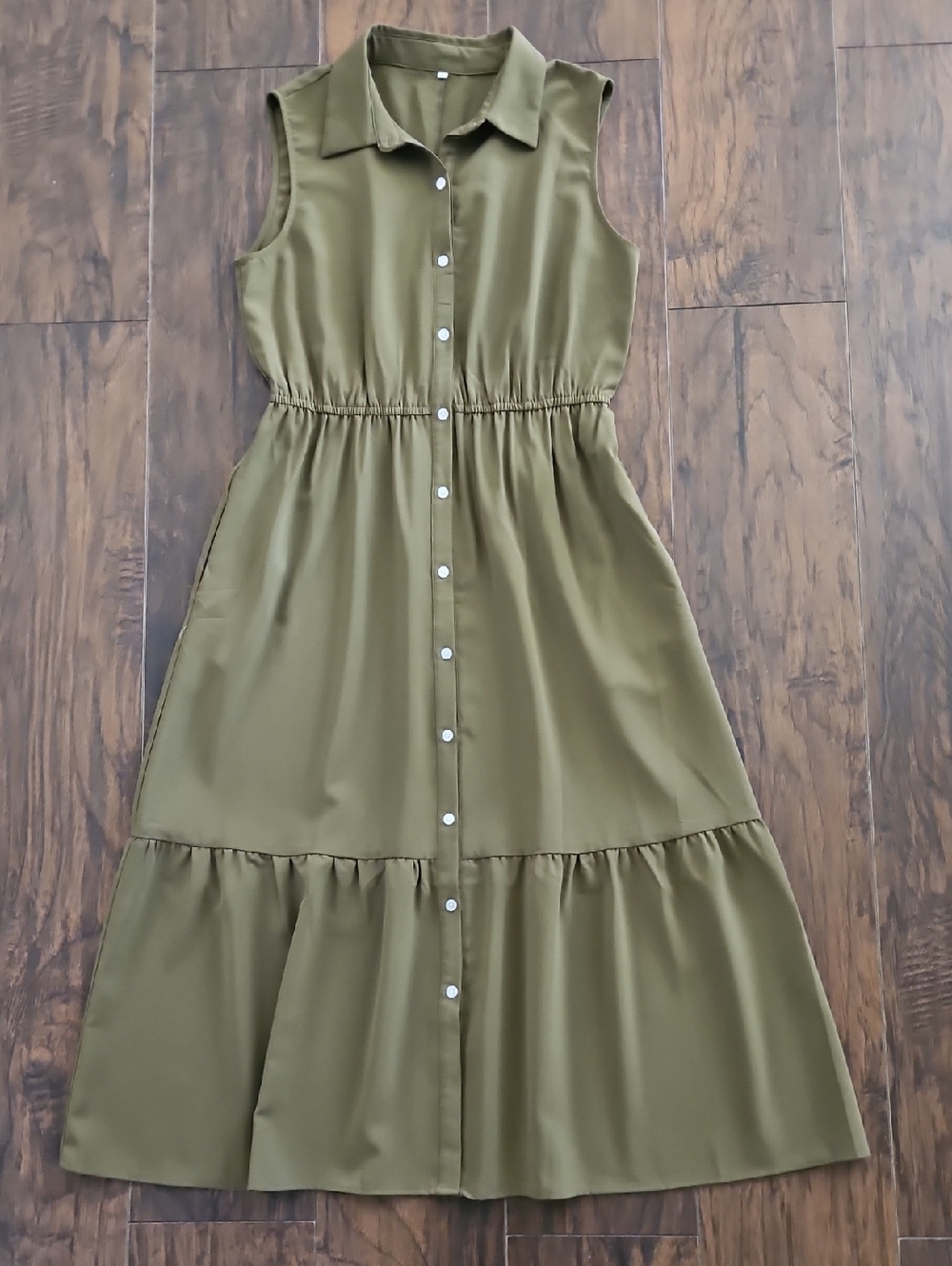 Size L Womens Olive Sleeveless Button-Front Midi Dress